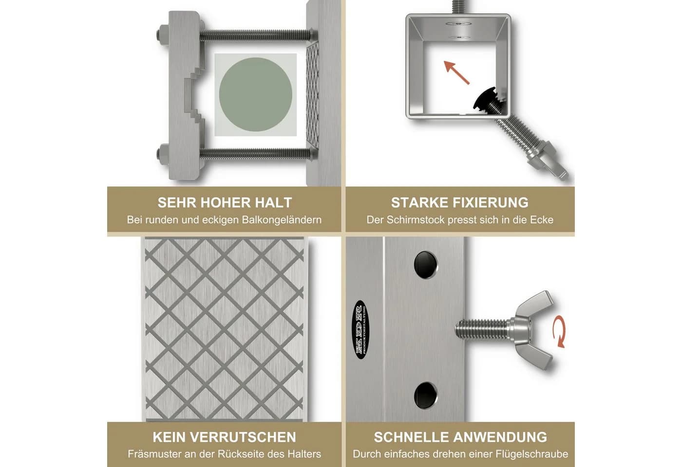 KDR Produktgestaltung Sonnenschirmhalter Edelstahl Balkongeländer - Bild 4