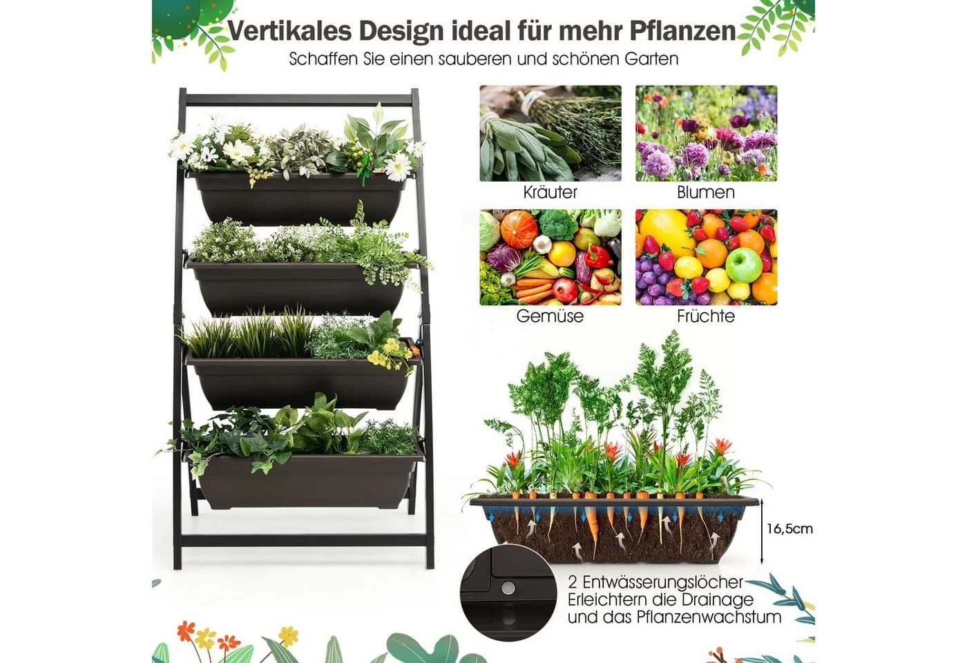 COSTWAY Hochbeet 4-stufig mit 4 Behälterboxen & Drainagelöchern - Bild 4