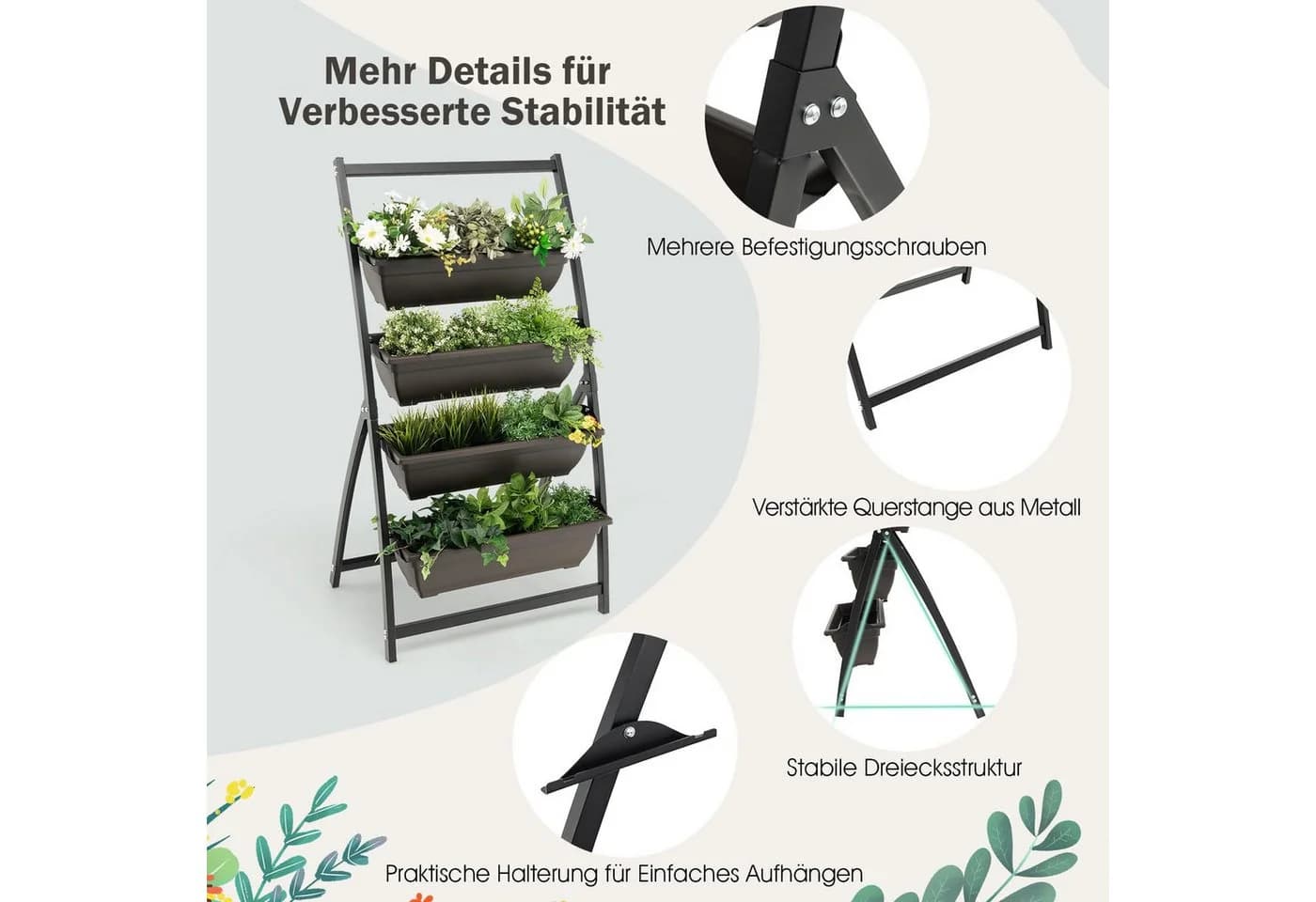 COSTWAY Hochbeet 4-stufig mit 4 Behälterboxen & Drainagelöchern - Bild 5