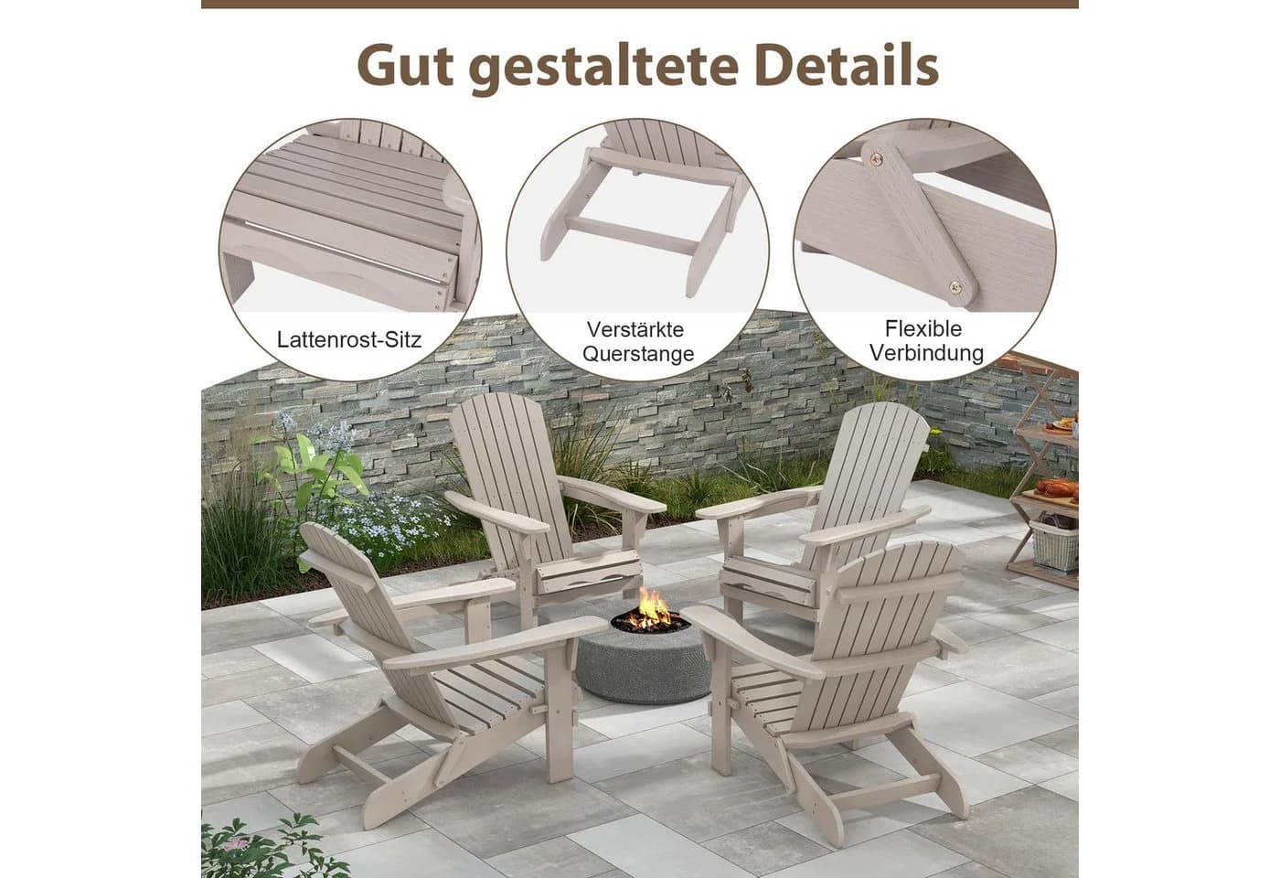 COSTWAY Adirondack Gartenstuhl Klappbar Tannenholz - Bild 3
