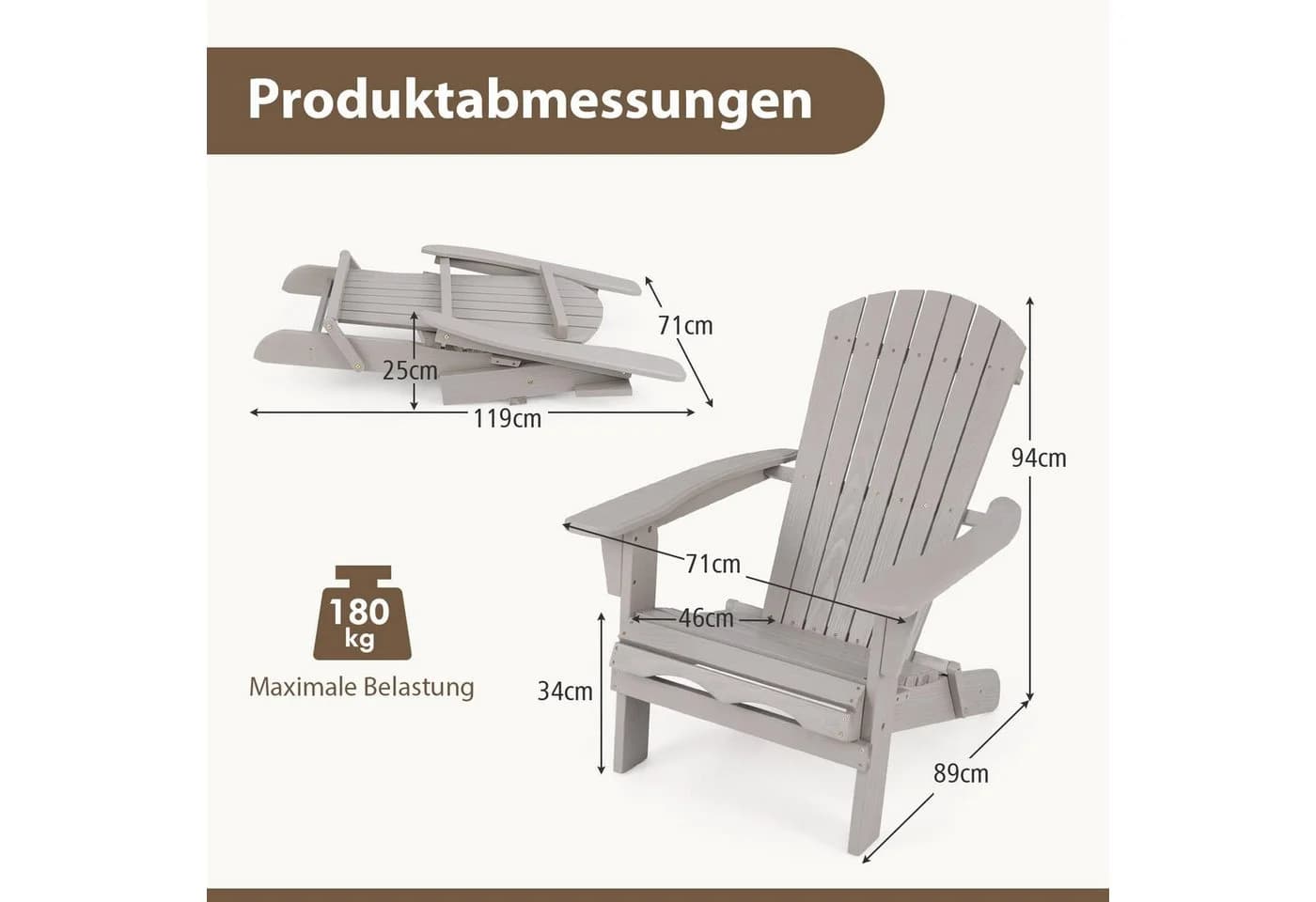 COSTWAY Adirondack Gartenstuhl Klappbar Tannenholz - Bild 5