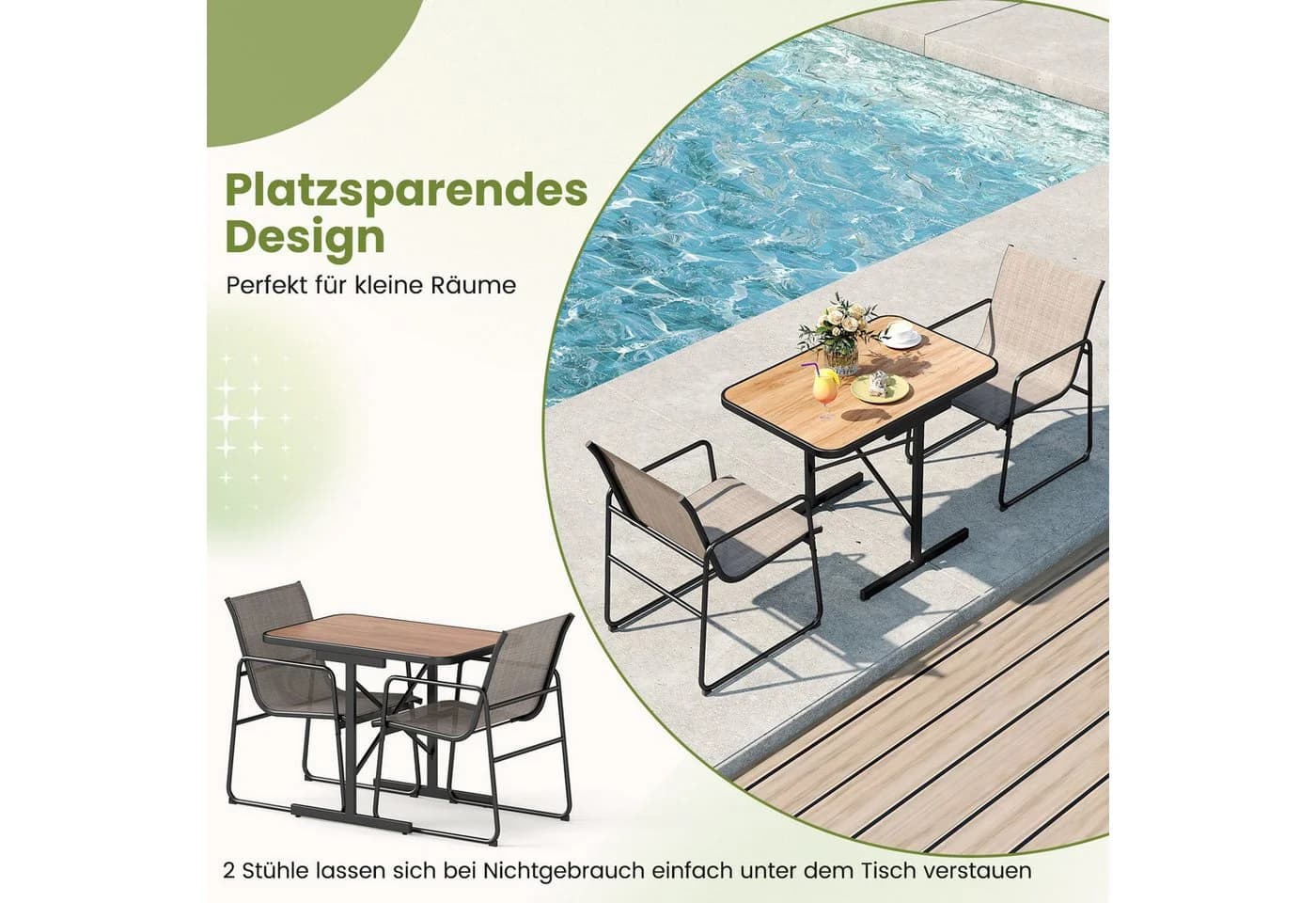 KOMFOTTEU Gartenlounge-Set 3-tlg. Bistro-Set Schwarz/Braun