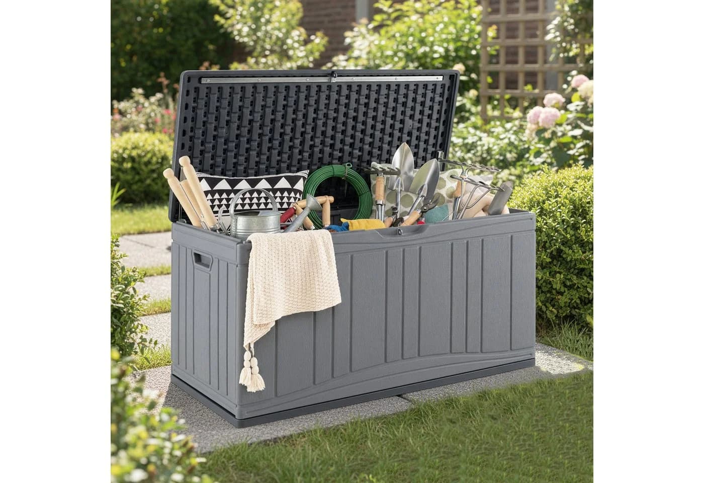 COSTWAY Auflagenbox 300L Gartenbox mit Gasdruckfedern abschließbar - Bild 3