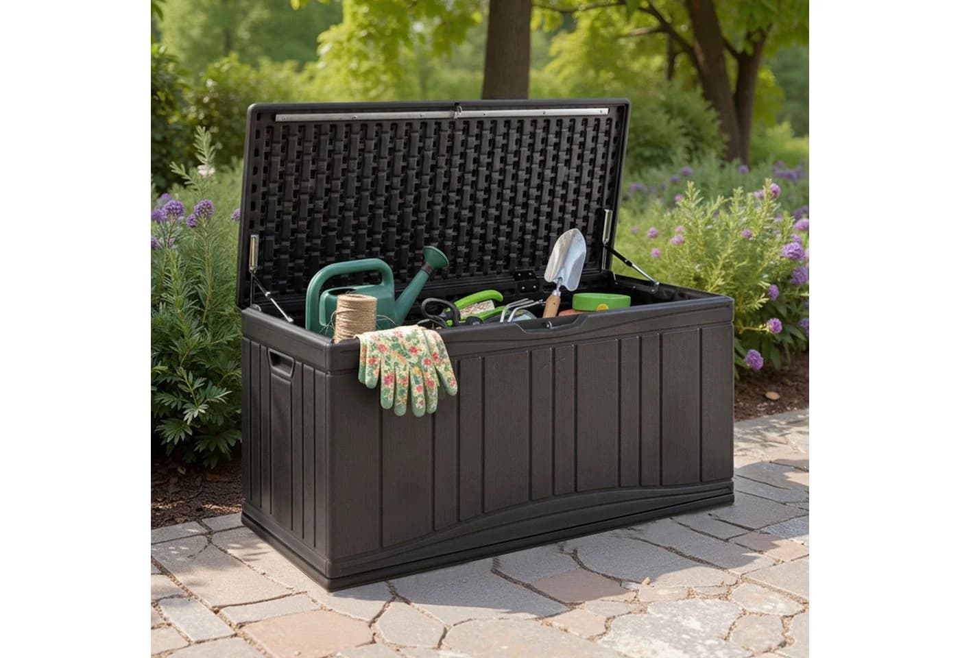 COSTWAY Auflagenbox 300L Gartenbox HDPE Braun - Bild 3