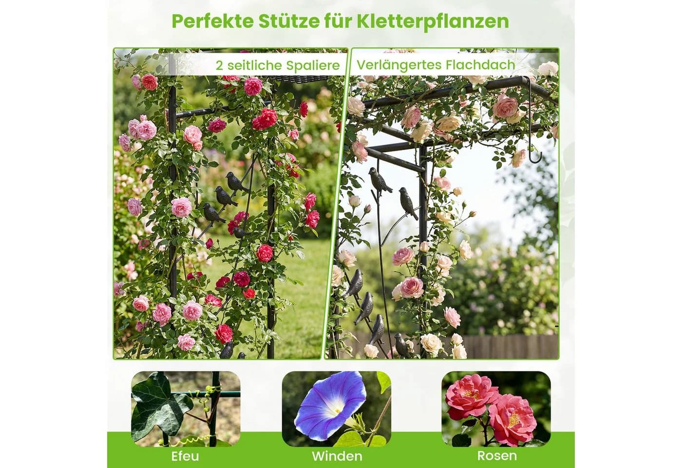 COSTWAY Rosenbogen Metall mit Vogelfutterstation Schwarz/Grün - Bild 3