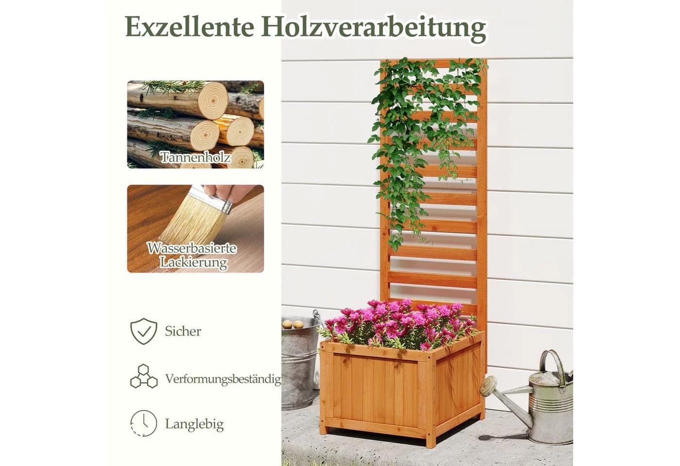 COSTWAY Hochbeet mit Rankgitter Orange Fichtenholz - Bild 5