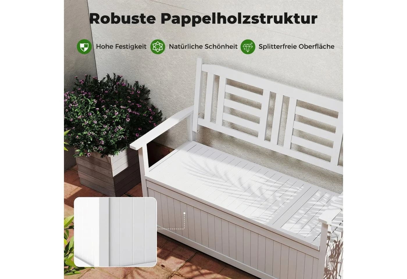 COSTWAY Gartenbank mit Stauraum 2-Sitzer Truhenbank Weiß - Bild 3