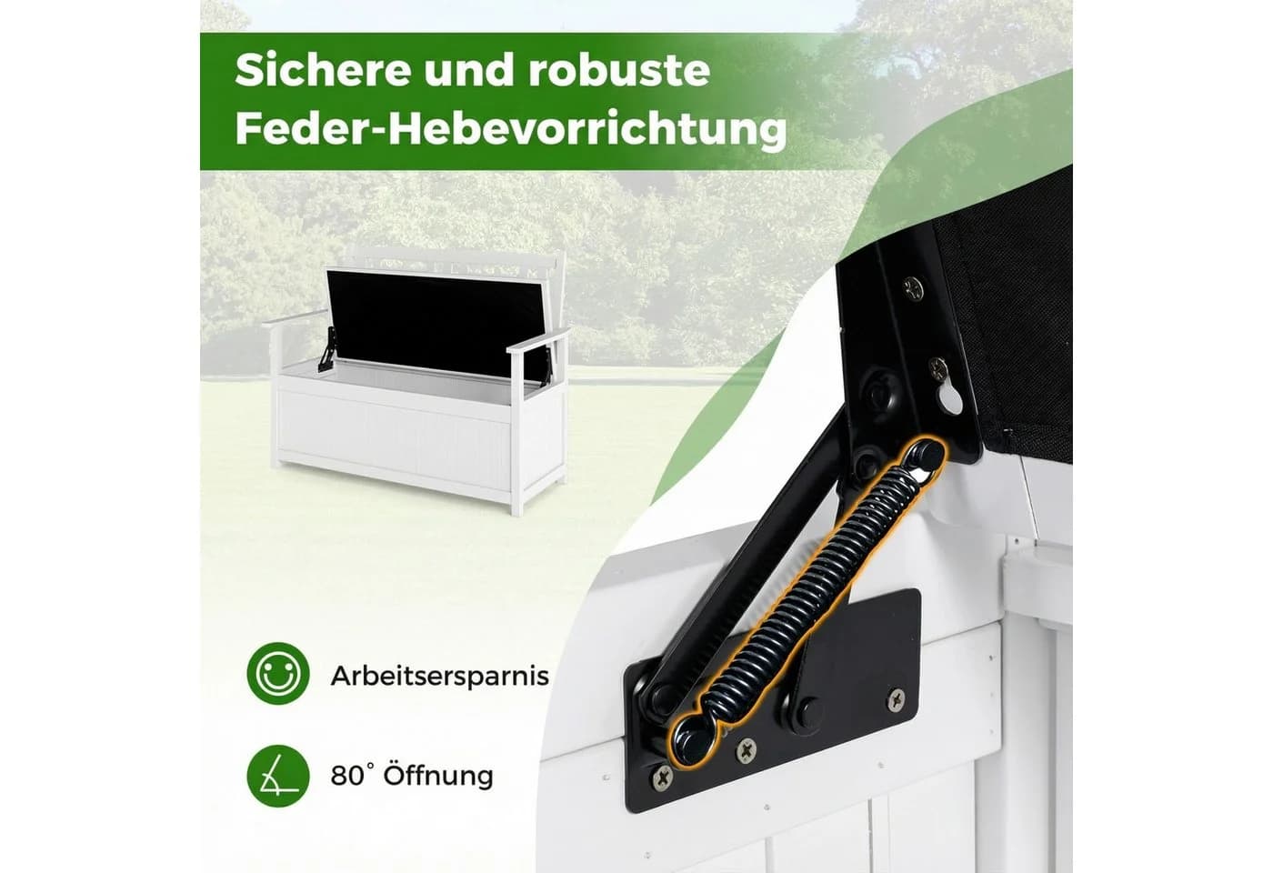COSTWAY Gartenbank mit Stauraum 2-Sitzer Truhenbank Weiß - Bild 4