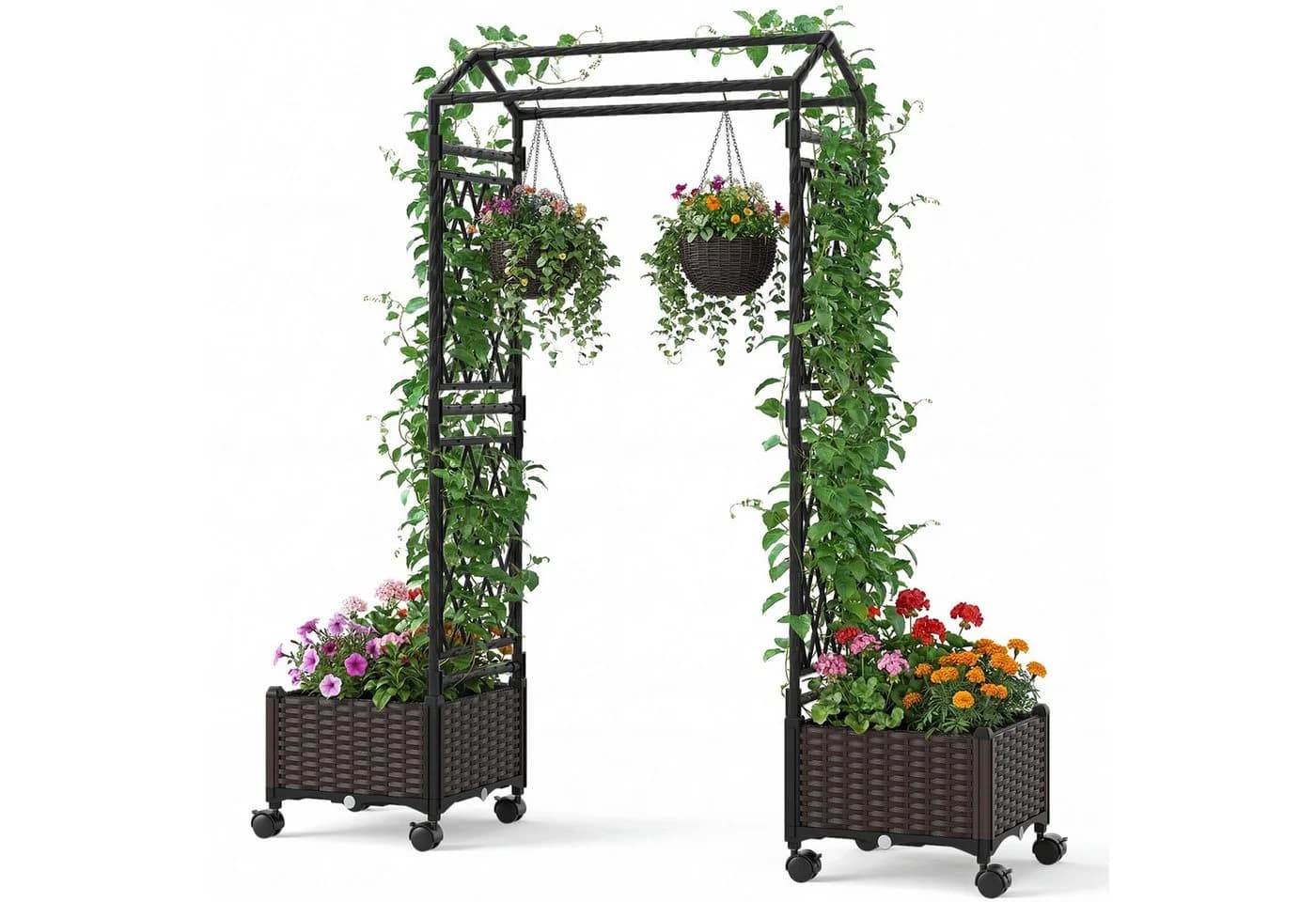 COSTWAY Blumenkasten 2in1 Rosenbogen mit Pflanzkästen Braun/Grau - Bild 2
