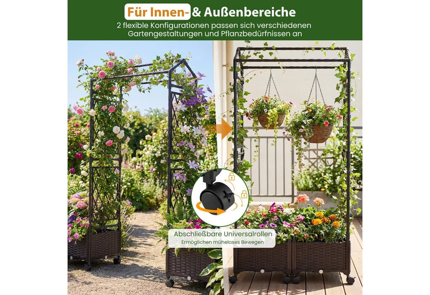 COSTWAY Blumenkasten 2in1 Rosenbogen mit Pflanzkästen Braun/Grau - Bild 3