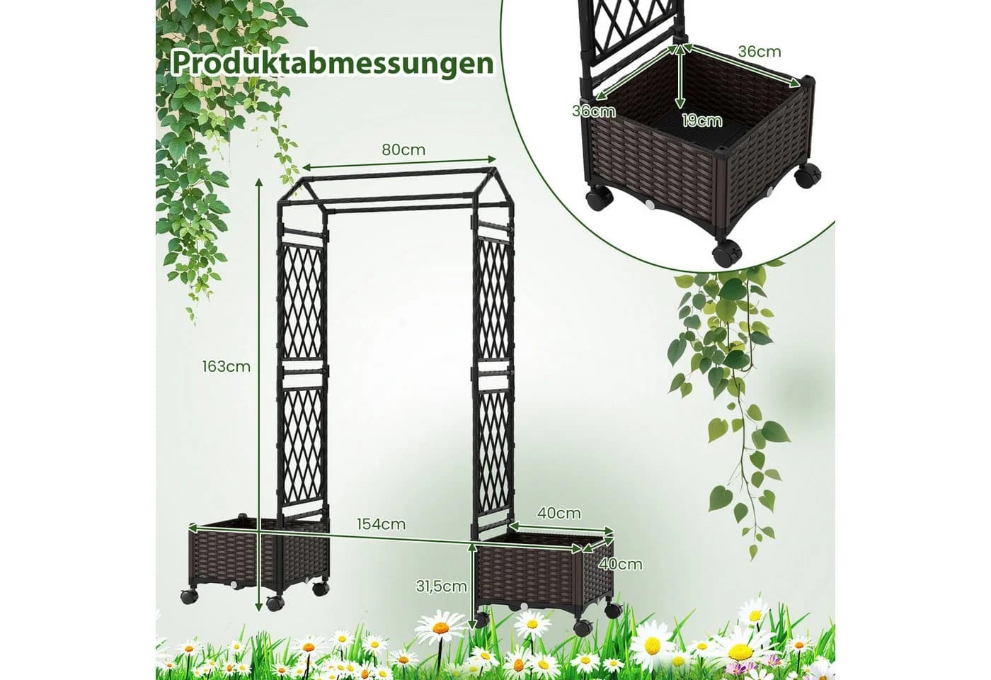 COSTWAY Blumenkasten 2in1 Rosenbogen mit Pflanzkästen Braun/Grau - Bild 4