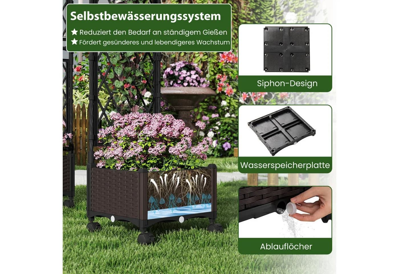 COSTWAY Blumenkasten 2in1 Rosenbogen mit Pflanzkästen Braun/Grau - Bild 5