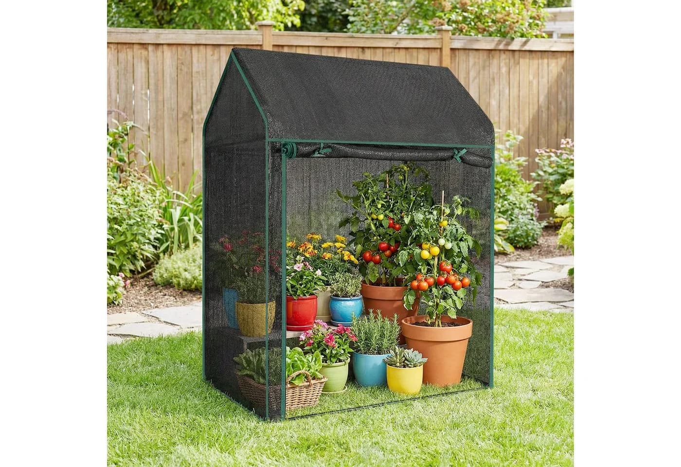 COSTWAY Mini-Gewächshaus Transparent/Schwarz mit UV-Schutz