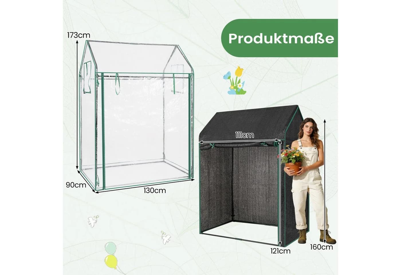 COSTWAY Mini-Gewächshaus Transparent/Schwarz mit UV-Schutz - Bild 5