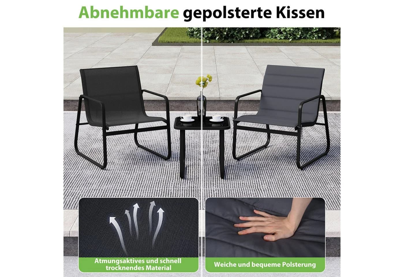 COSTWAY Balkonset 3-tlg. Bistro-Set 2 Schaukelstühle mit Kissen Tisch