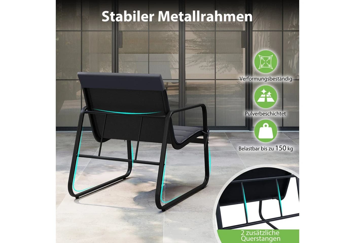 COSTWAY Balkonset 3-tlg. Bistro-Set 2 Schaukelstühle mit Kissen Tisch - Bild 4
