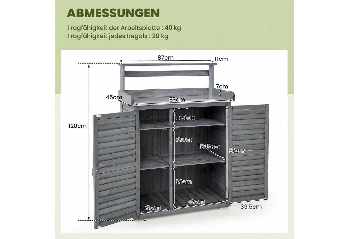 COSTWAY Pflanztisch Gartenbank mit Metallplatte - Bild 3