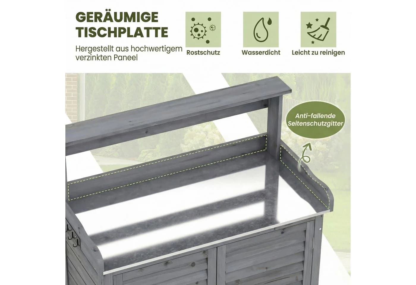 COSTWAY Pflanztisch Gartenbank mit Metallplatte - Bild 5