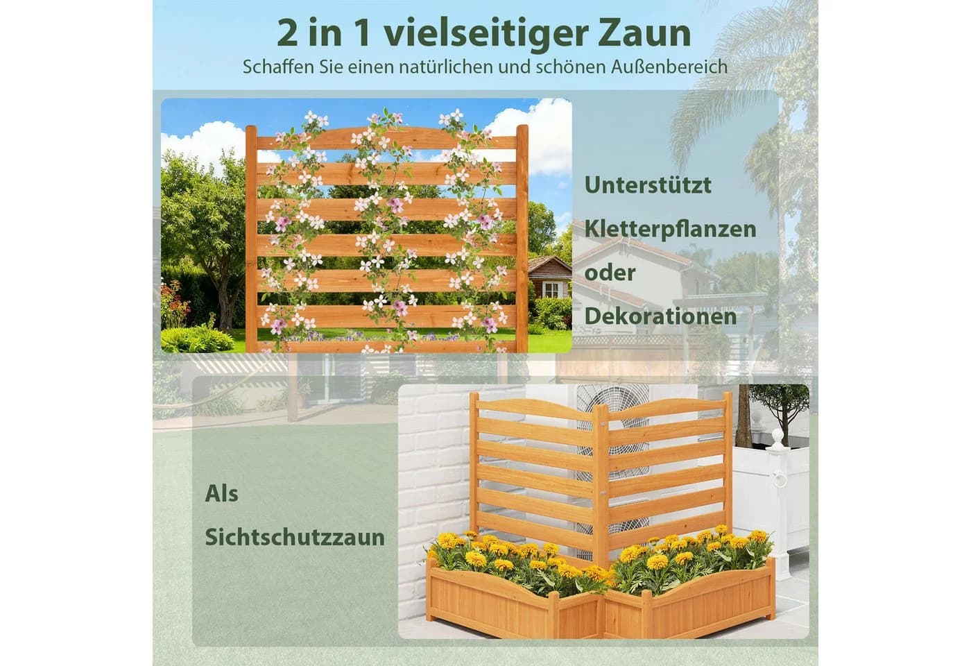 KOMFOTTEU Blumenkasten 2 St Sichtschutz Gartenzaun mit Rankgitter - Bild 5