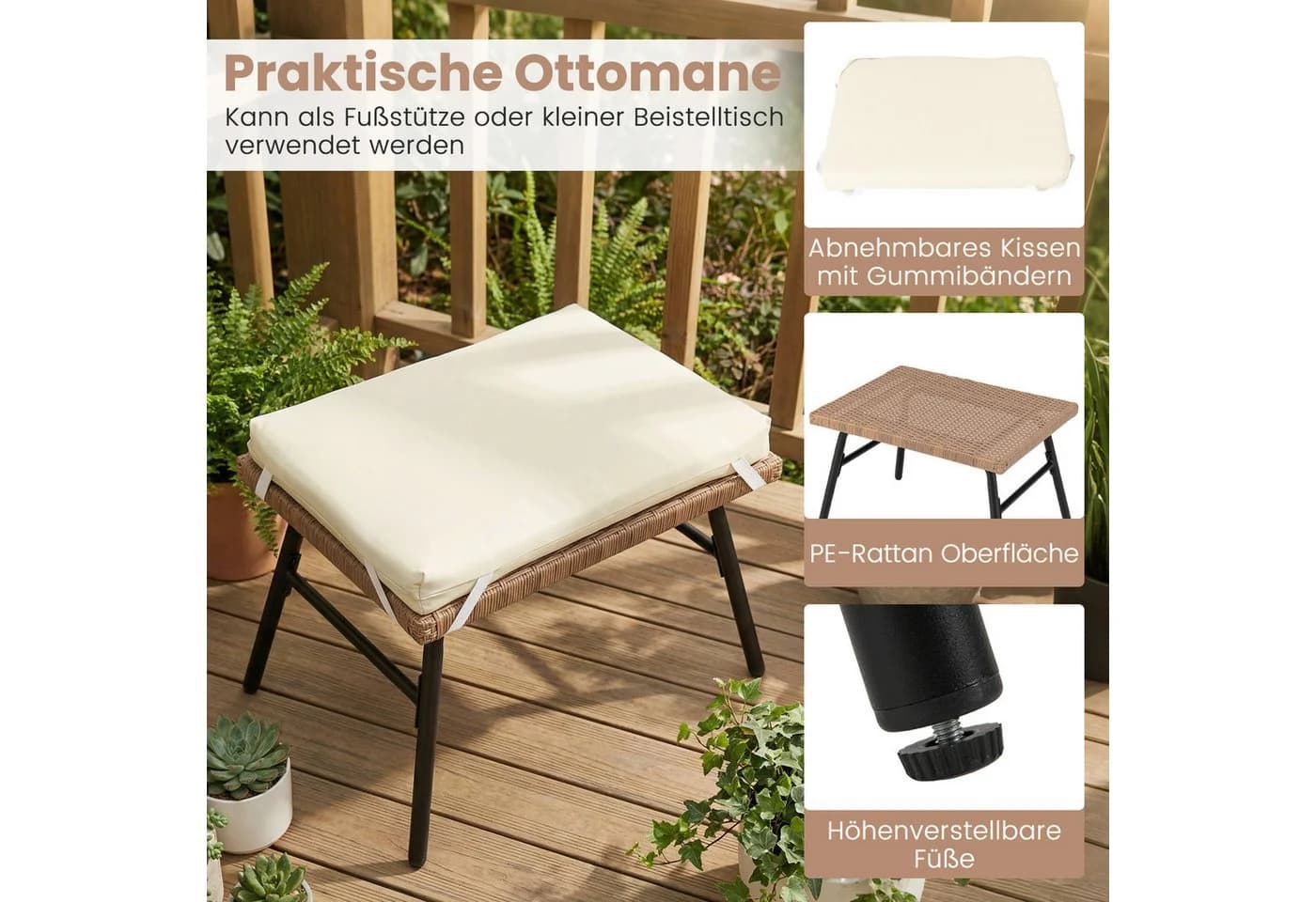 COSTWAY Rattan-Eierstuhl mit Fußhocker Beige - Bild 3