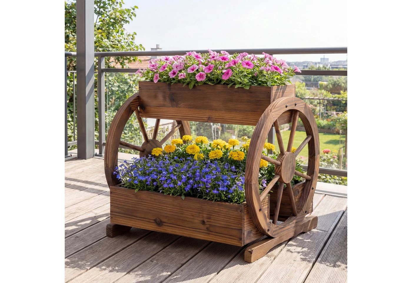 COSTWAY Blumenkasten Pflanzwagen mit 3 Kästen und Rädern
