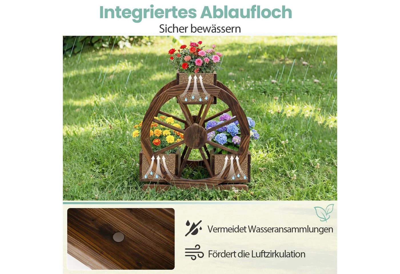 COSTWAY Blumenkasten Pflanzwagen mit 3 Kästen und Rädern - Bild 4
