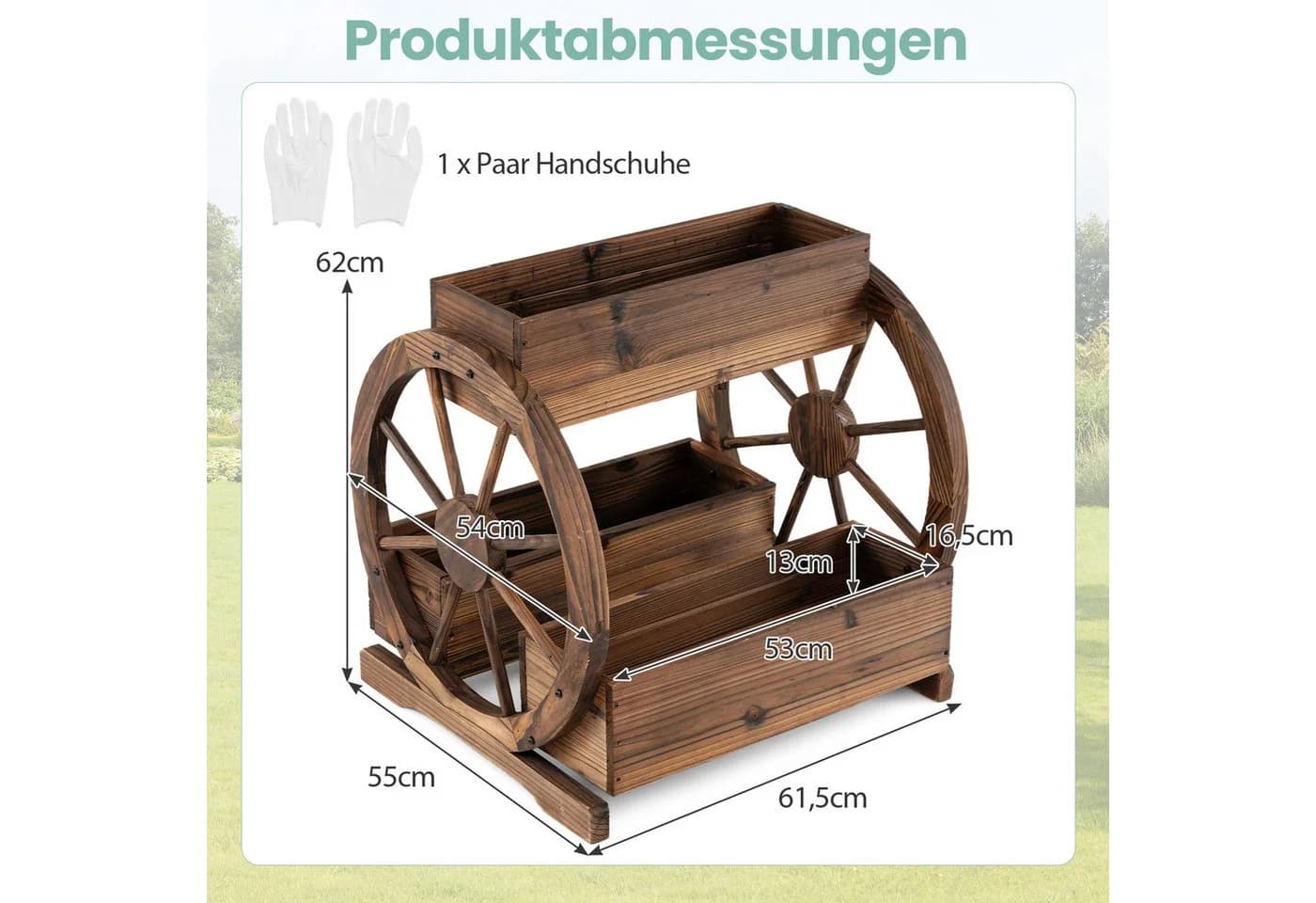 COSTWAY Blumenkasten Pflanzwagen mit 3 Kästen und Rädern - Bild 5