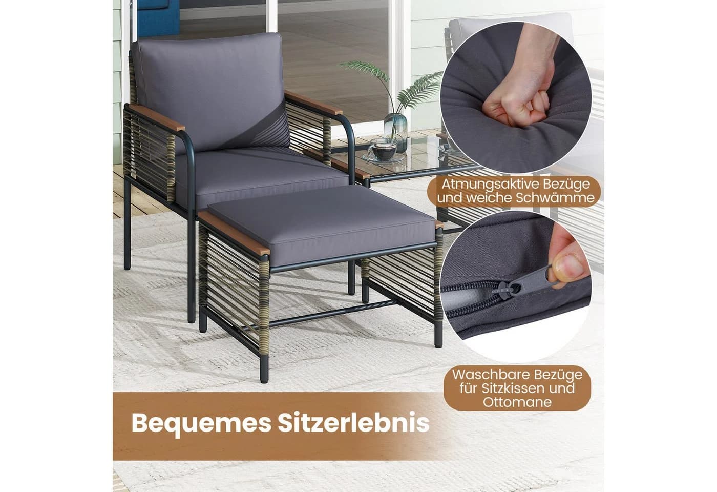COSTWAY Gartenlounge-Set 5-tlg. PE-Rattan