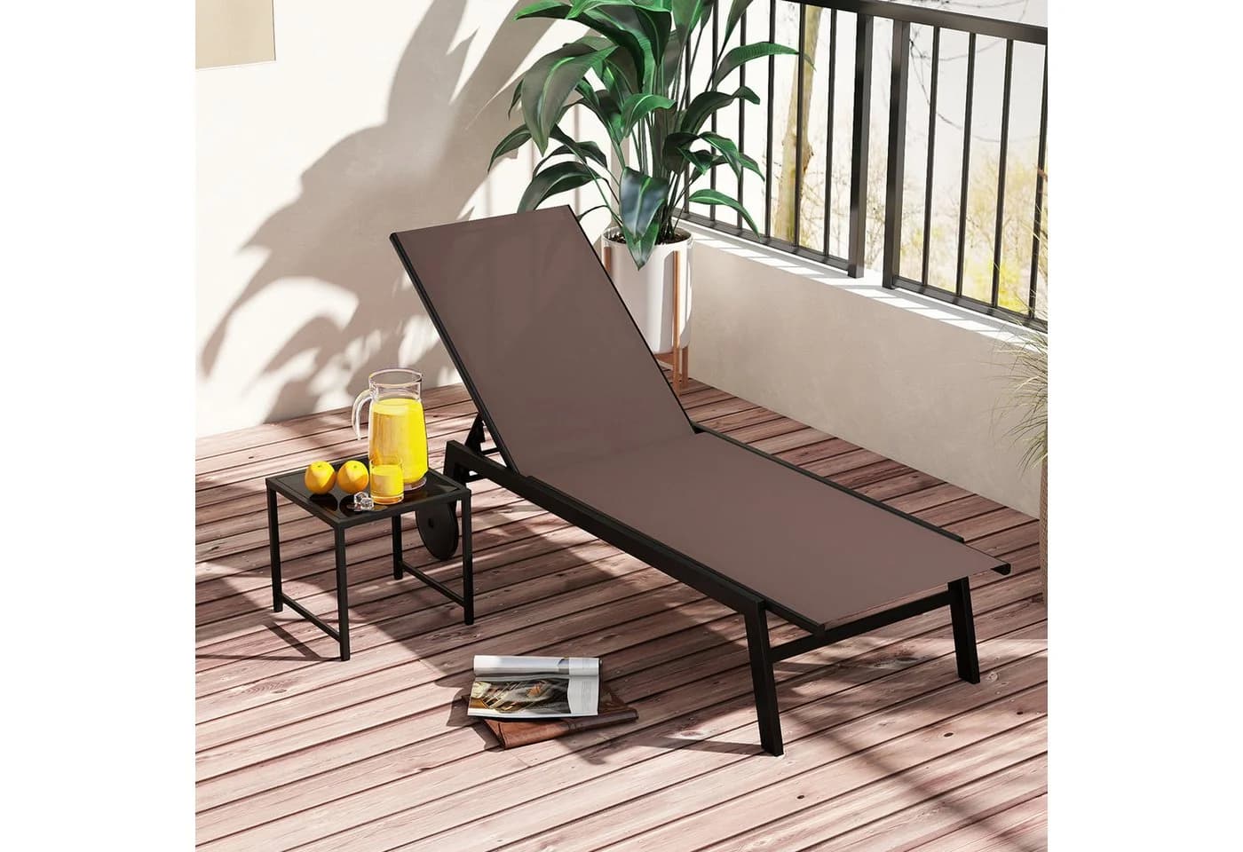 COSTWAY Gartenliege 2-tlg. mit Tisch, verstellbar, Rollen, Braun - Bild 2