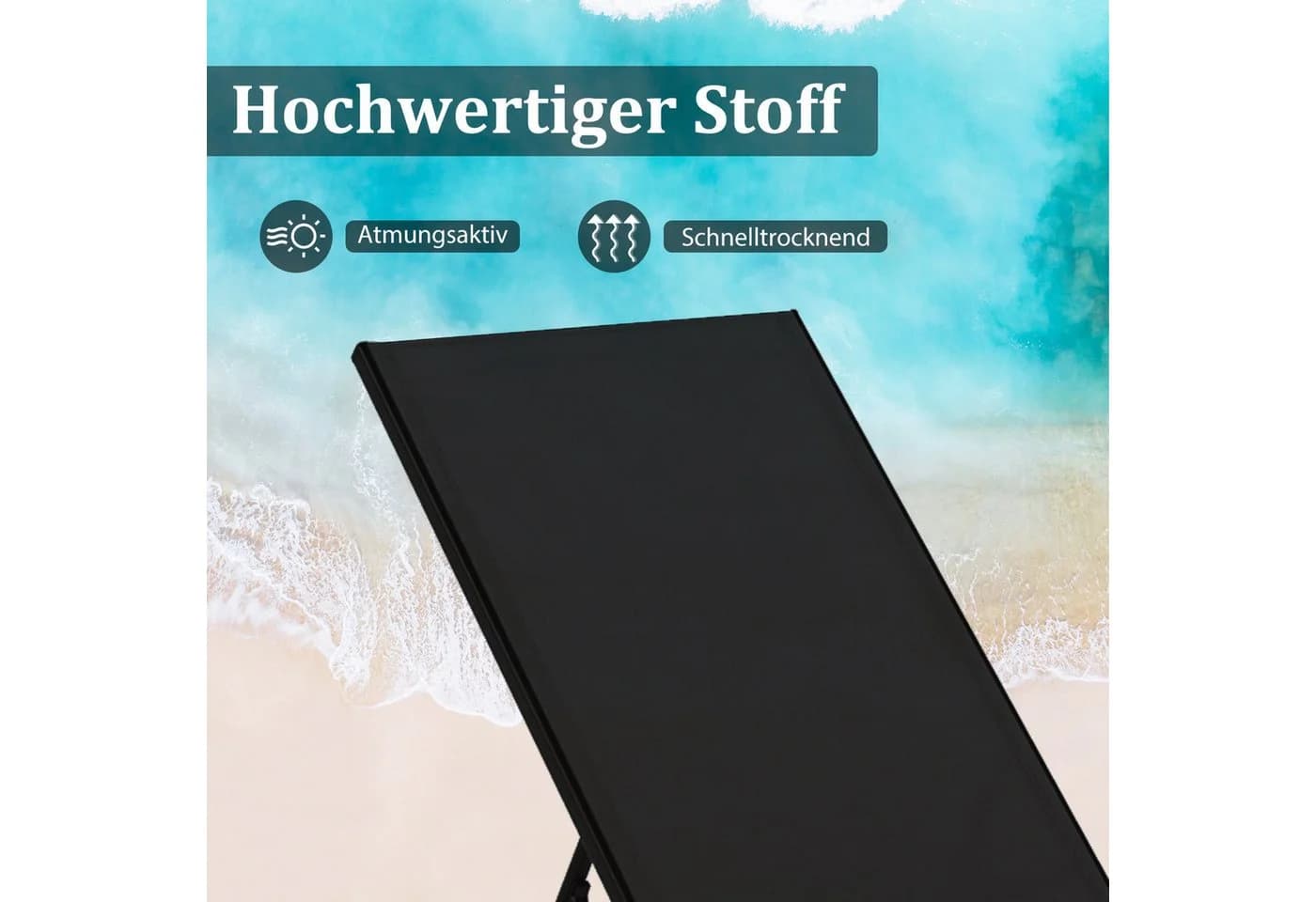 COSTWAY Gartenliege 2-teilig verstellbar mit Tisch und Rollen Schwarz - Bild 3