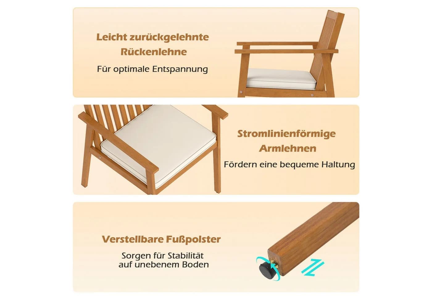 COSTWAY Gartenstuhl 2er Set Akazienholz mit Kissen - Bild 4