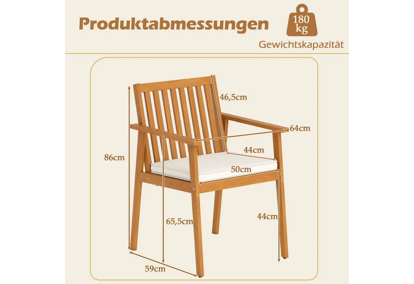 COSTWAY Gartenstuhl 2er Set Akazienholz mit Kissen - Bild 5
