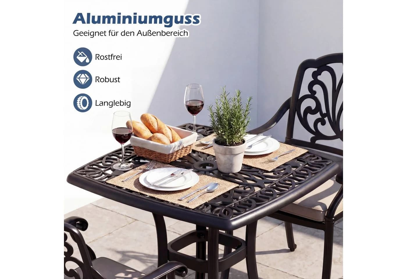 COSTWAY Gartentisch Schwarz Wetterfest mit Schirmloch