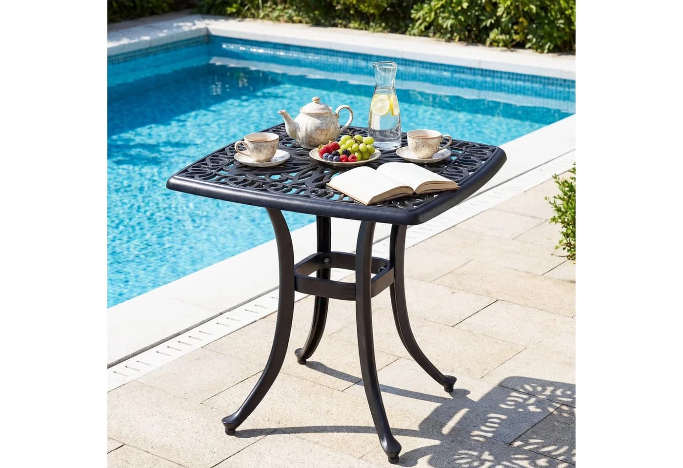 COSTWAY Gartentisch Schwarz Wetterfest mit Schirmloch - Bild 2