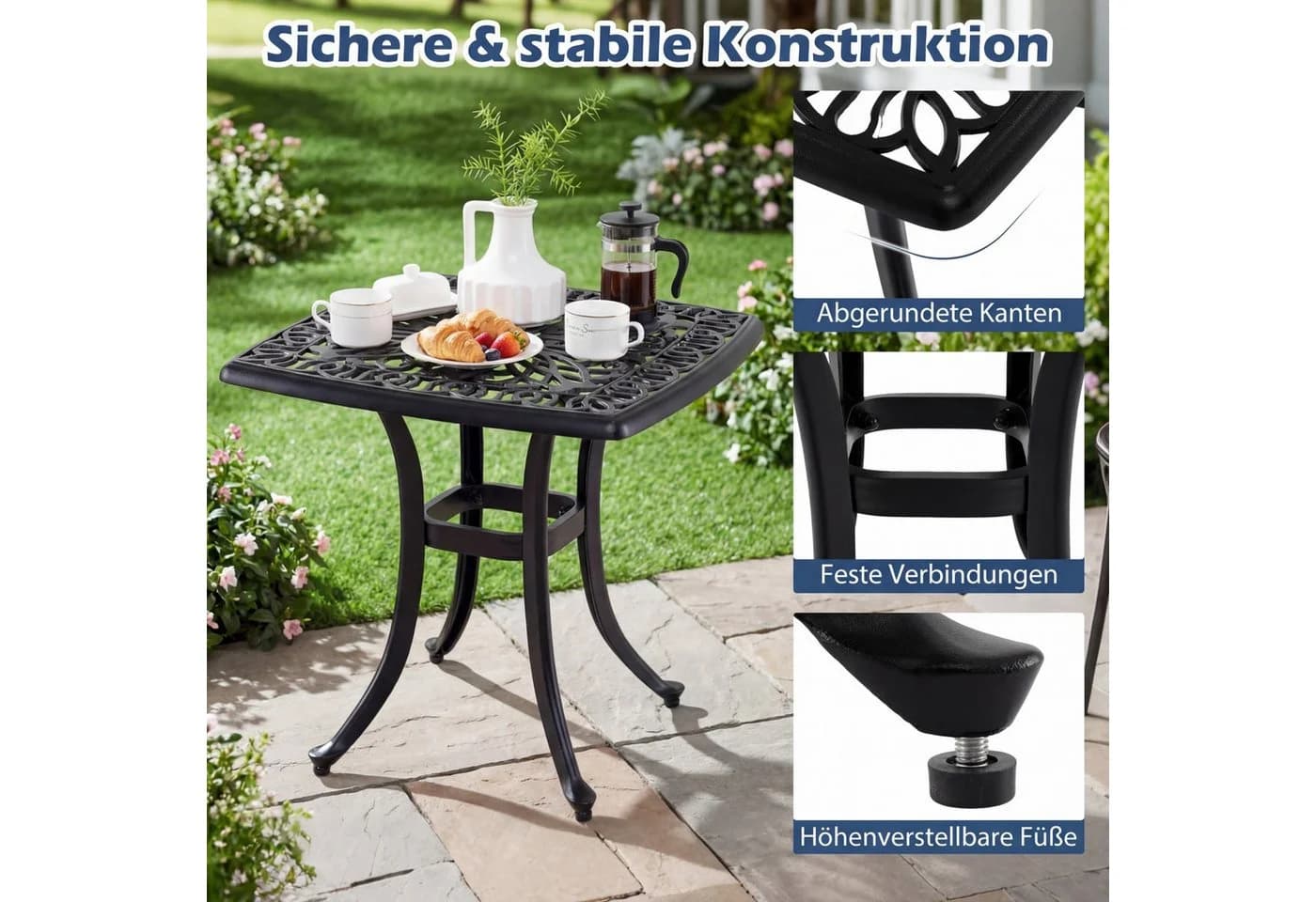 COSTWAY Gartentisch Schwarz Wetterfest mit Schirmloch - Bild 3