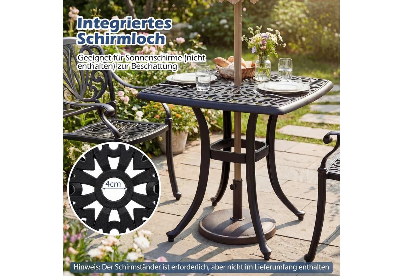 COSTWAY Gartentisch Schwarz Wetterfest mit Schirmloch - Bild 4