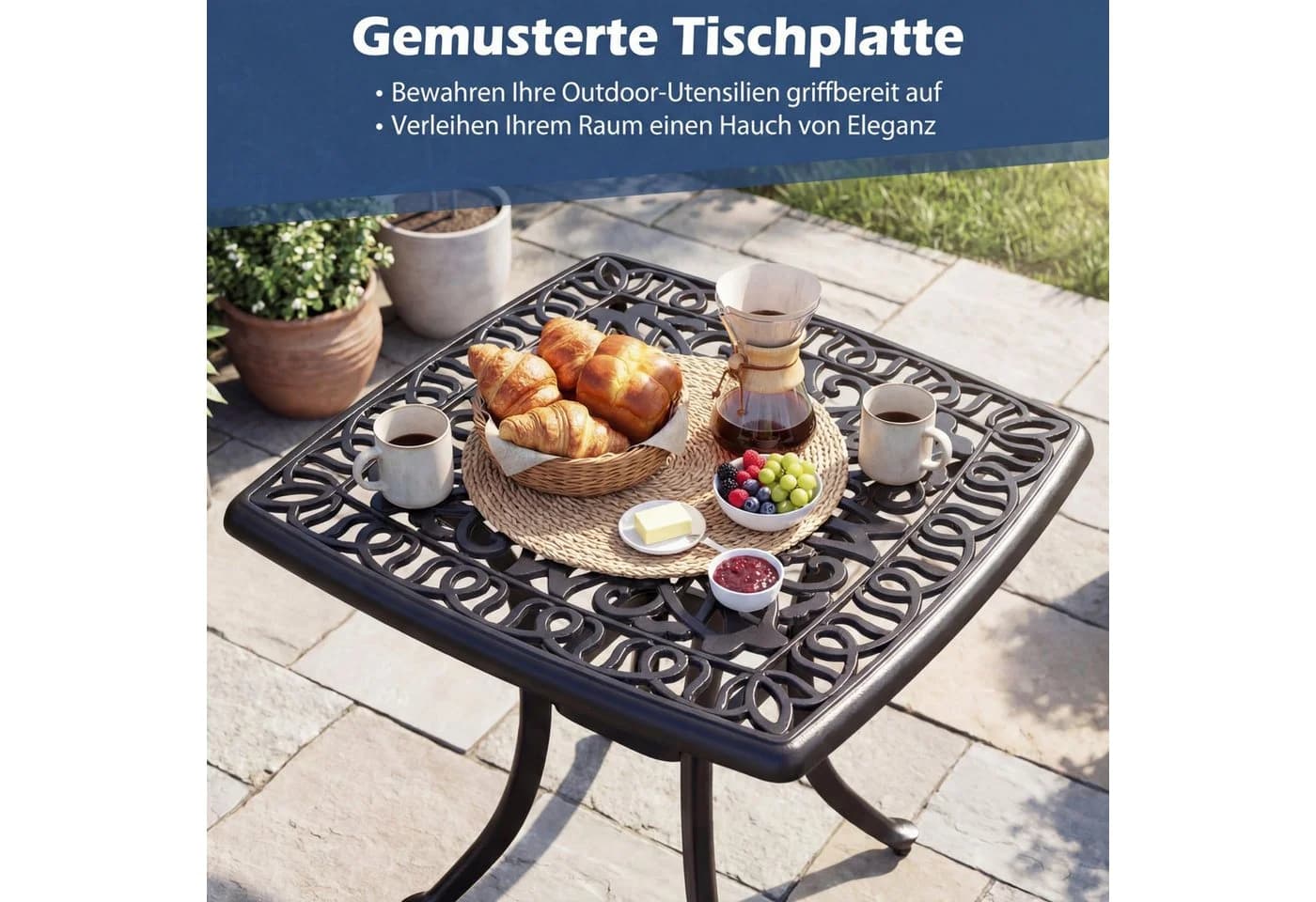 COSTWAY Gartentisch Schwarz Wetterfest mit Schirmloch - Bild 5