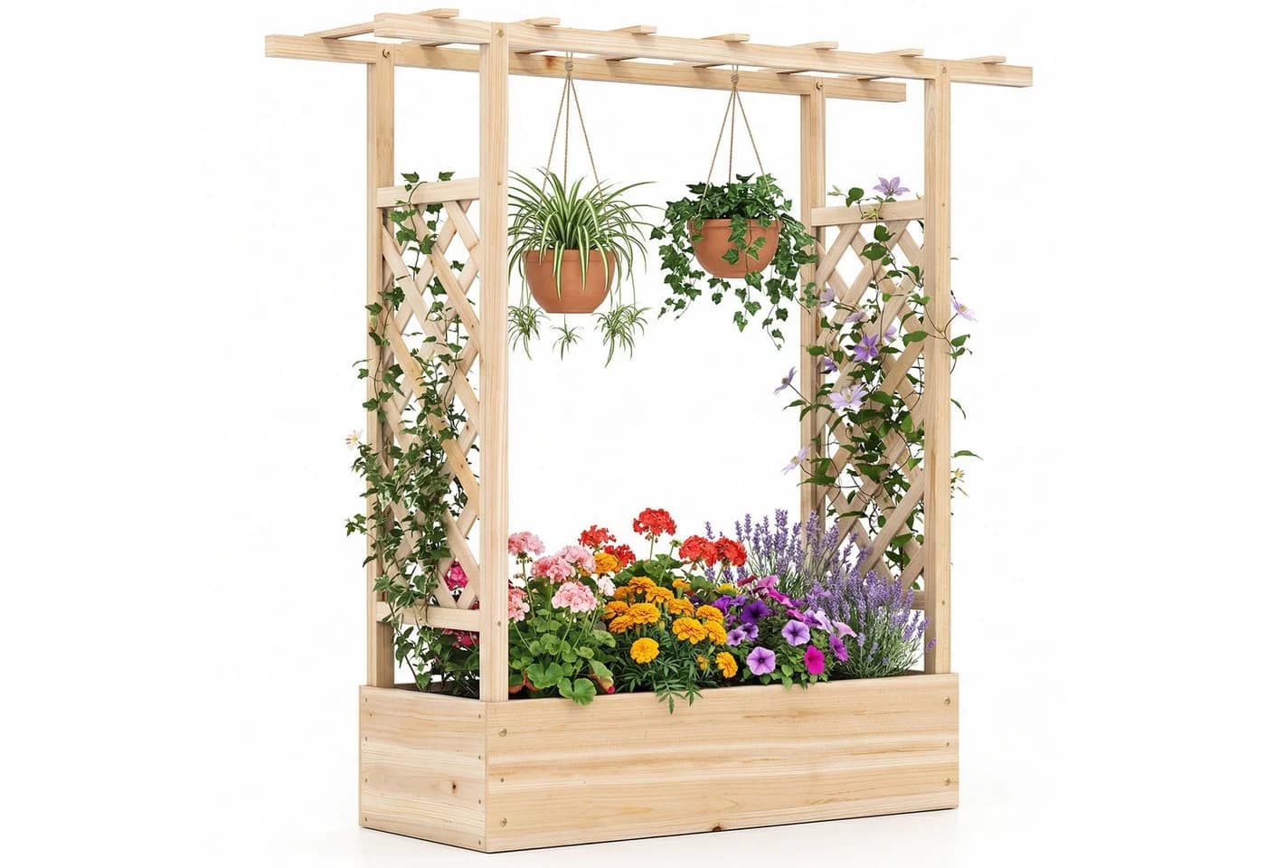 COSTWAY Blumenkasten mit Rankgitter Hochbeet für Kletterpflanzen - Bild 2