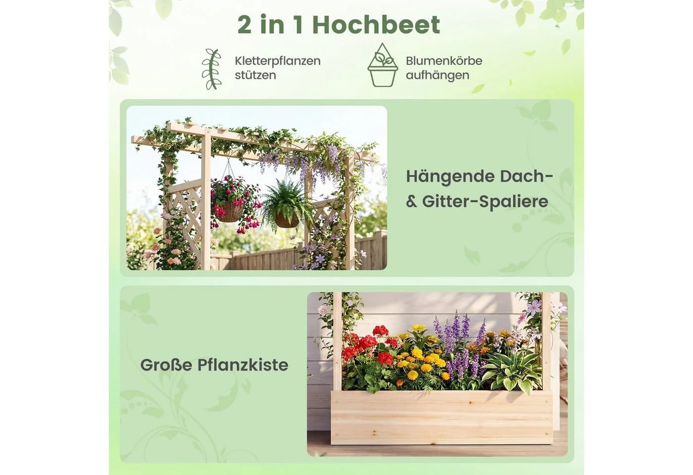 COSTWAY Blumenkasten mit Rankgitter Hochbeet für Kletterpflanzen - Bild 3