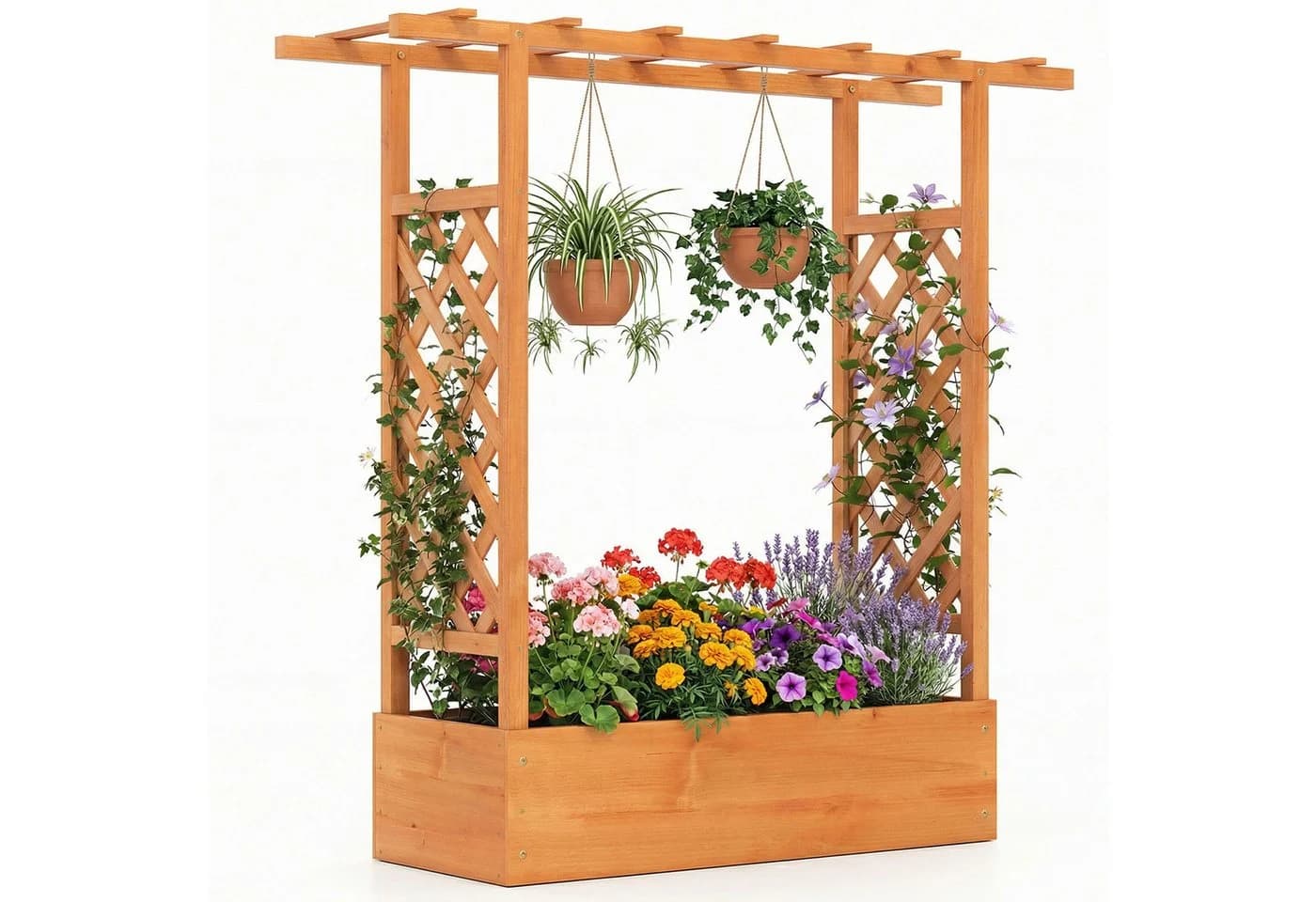 COSTWAY Blumenkasten mit Rankgitter Hochbeet für Kletterpflanzen Sichtschutz - Bild 2