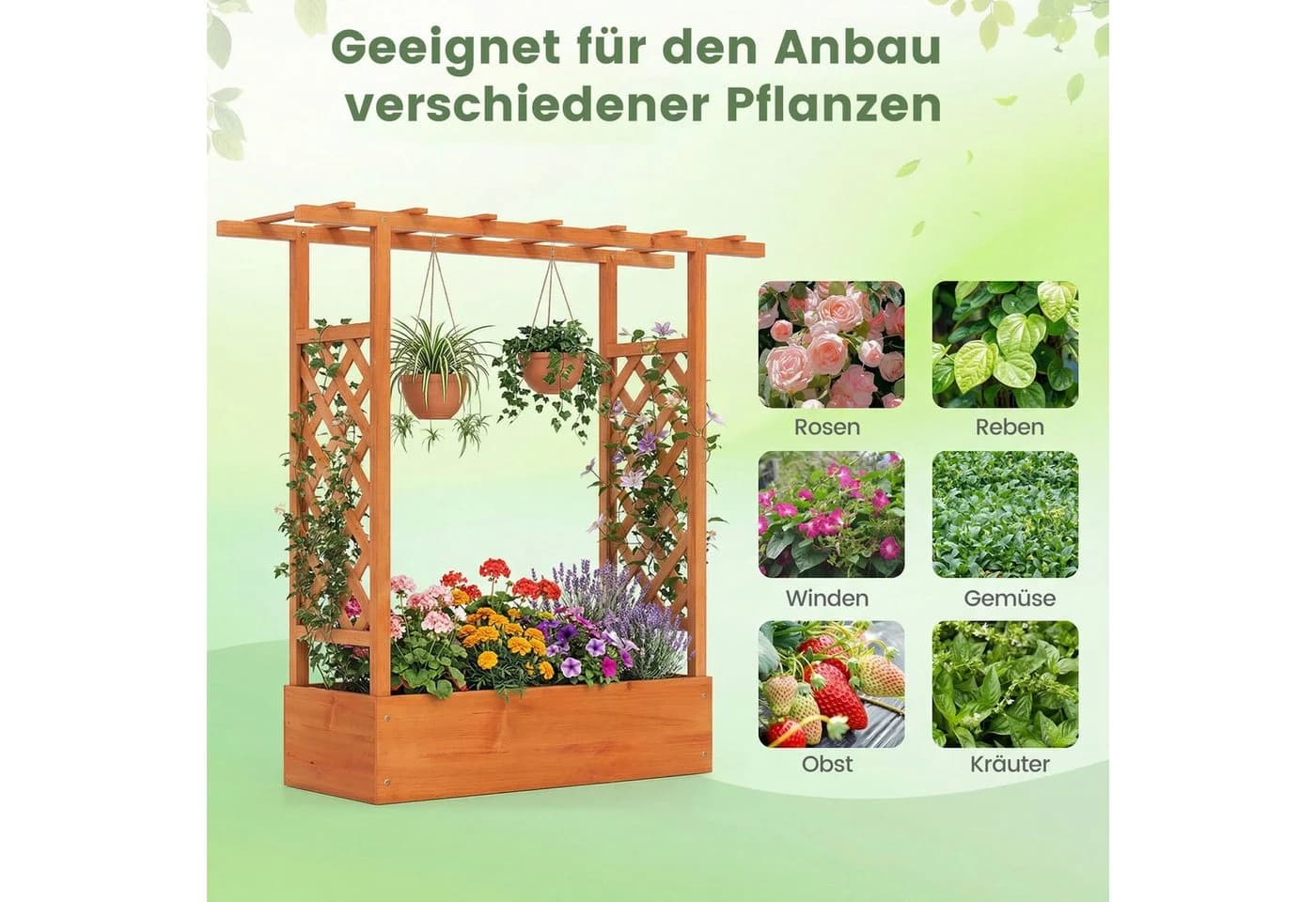 COSTWAY Blumenkasten mit Rankgitter Hochbeet für Kletterpflanzen Sichtschutz - Bild 4