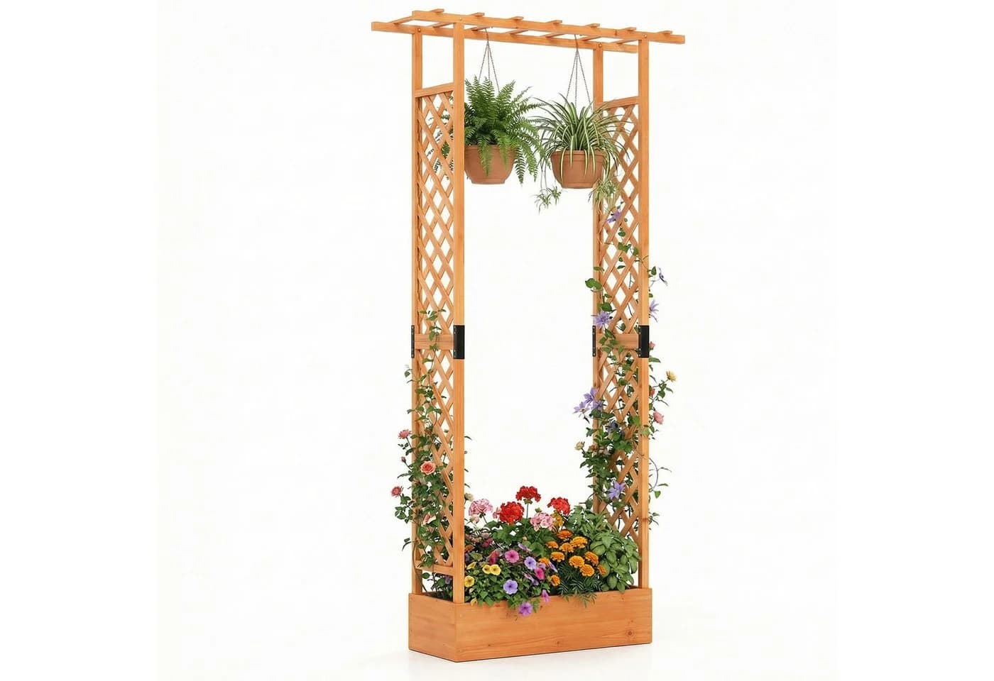 COSTWAY Blumenkasten mit Rankgitter Hochbeet Fichtenholz Orange - Bild 2