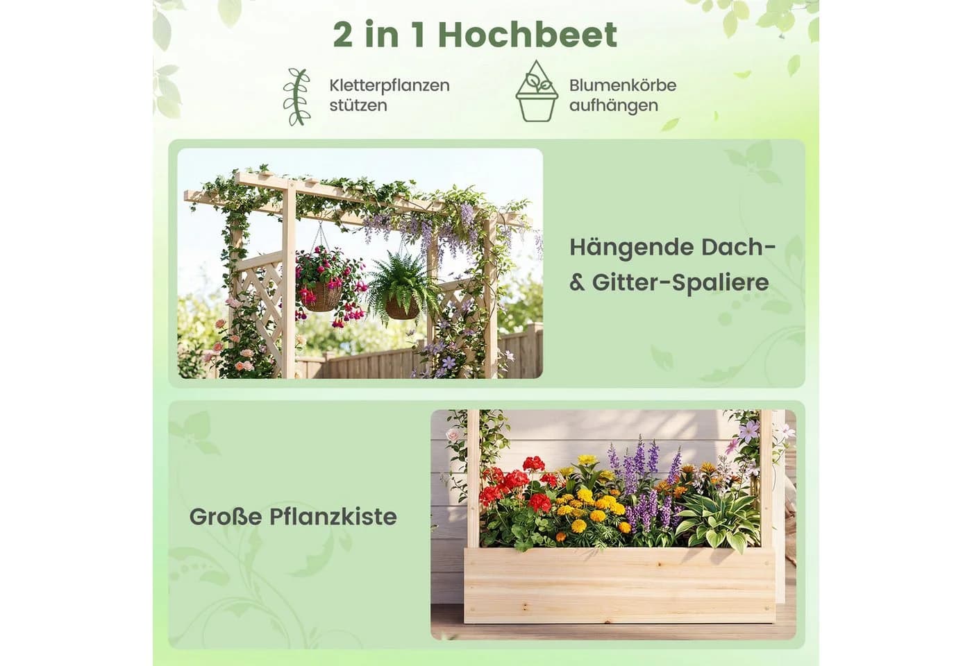 COSTWAY Blumenkasten mit Rankgitter Hochbeet Fichtenholz Orange - Bild 3