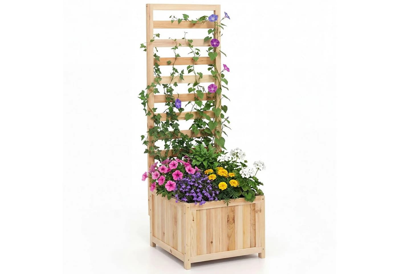 COSTWAY Hochbeet mit Rankgitter Natur Holz 123 cm - Bild 2