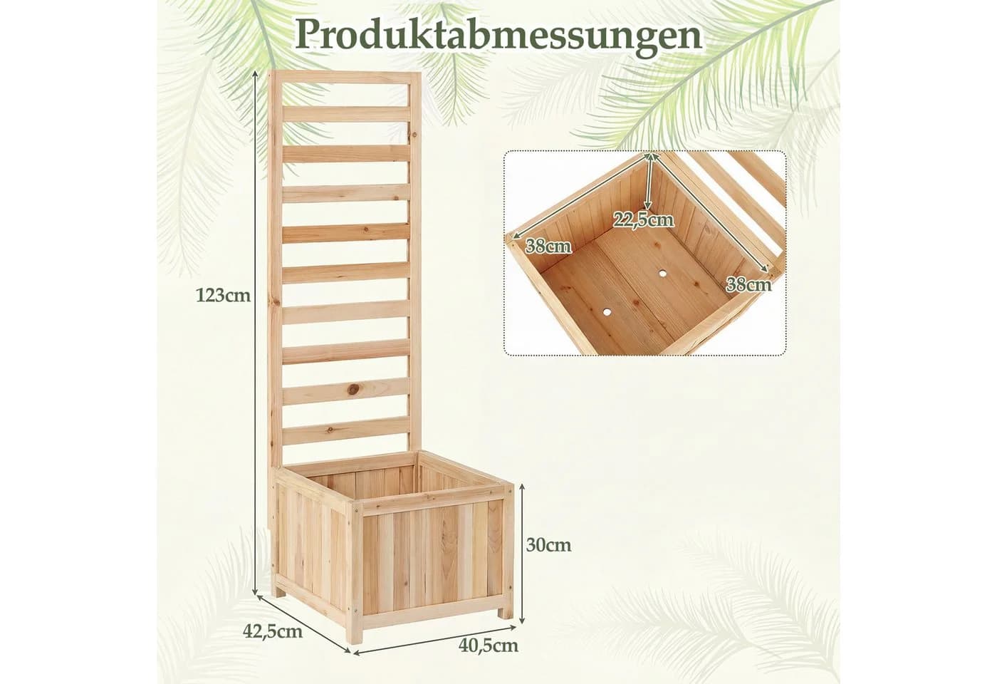 COSTWAY Hochbeet mit Rankgitter Natur Holz 123 cm - Bild 3