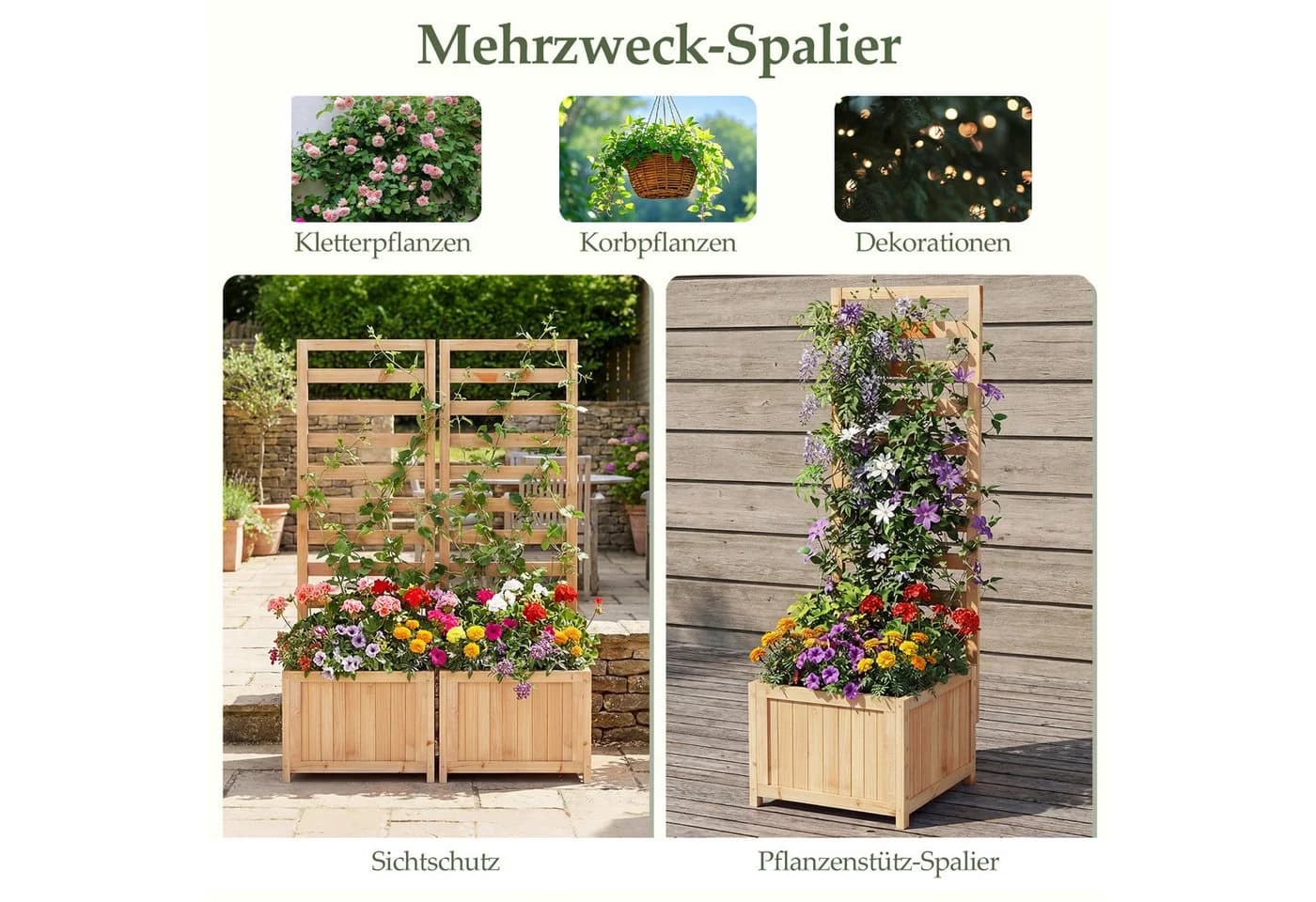 COSTWAY Hochbeet mit Rankgitter Natur Holz 123 cm - Bild 4