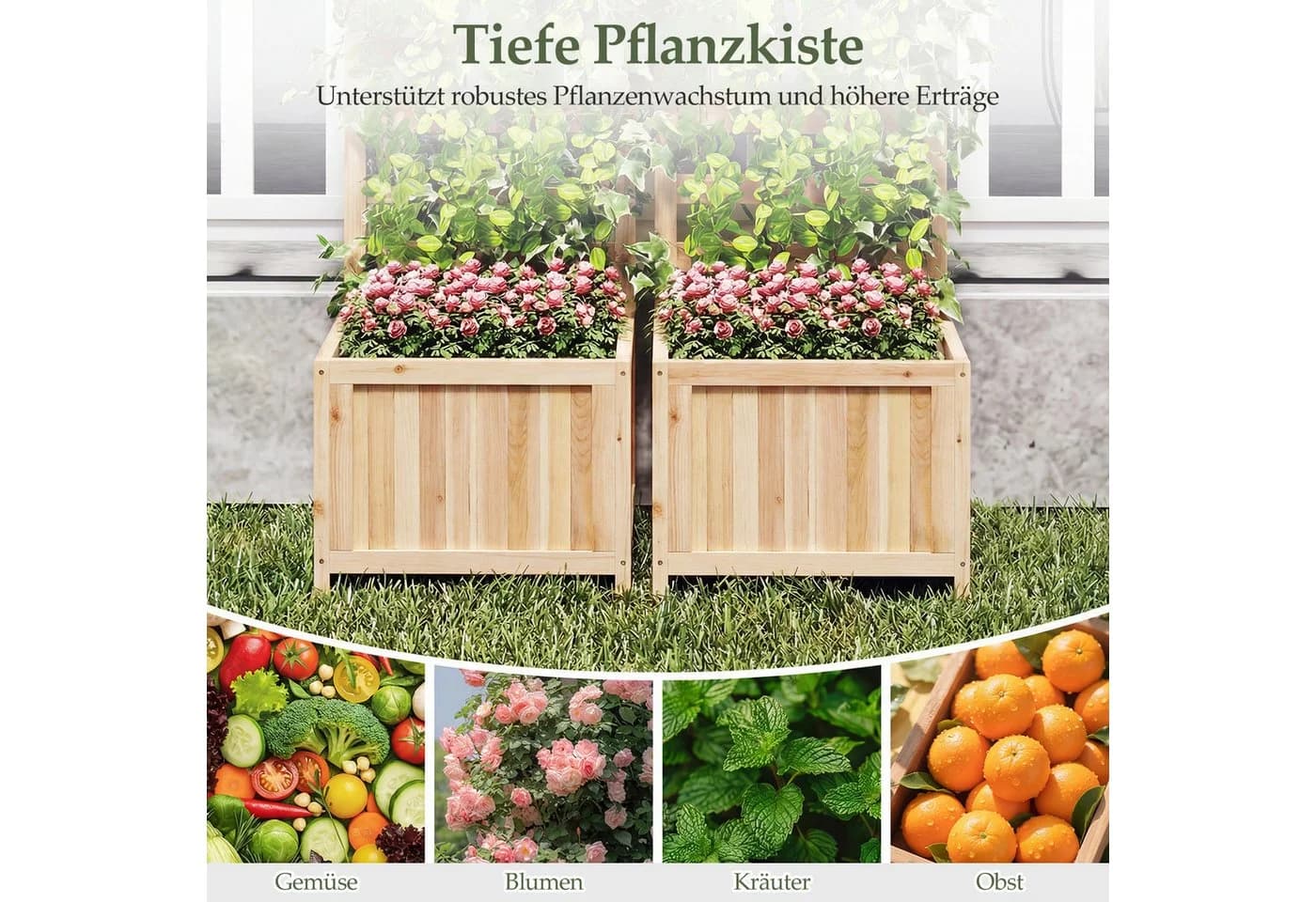 COSTWAY Hochbeet mit Rankgitter Natur Holz 123 cm - Bild 5