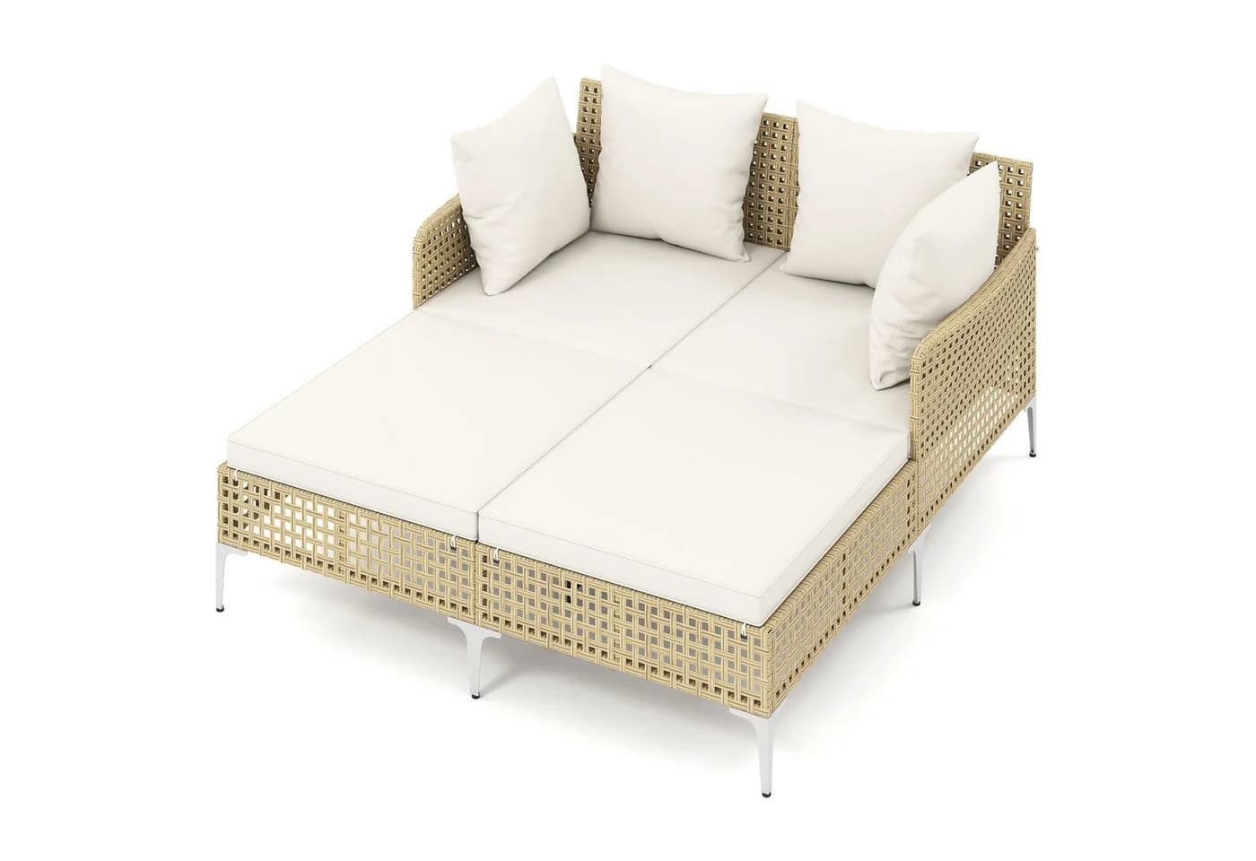 COSTWAY Loungebett Outdoor Sonnenliege 2 Personen Rattan Beige - Bild 2