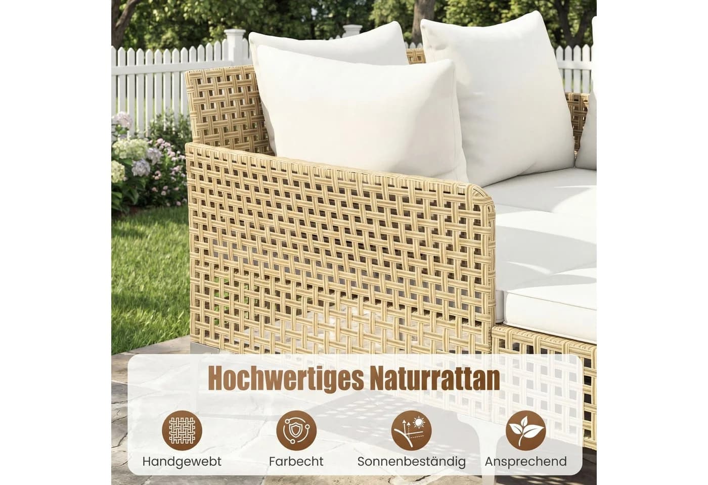 COSTWAY Loungebett Outdoor Sonnenliege 2 Personen Rattan Beige - Bild 3