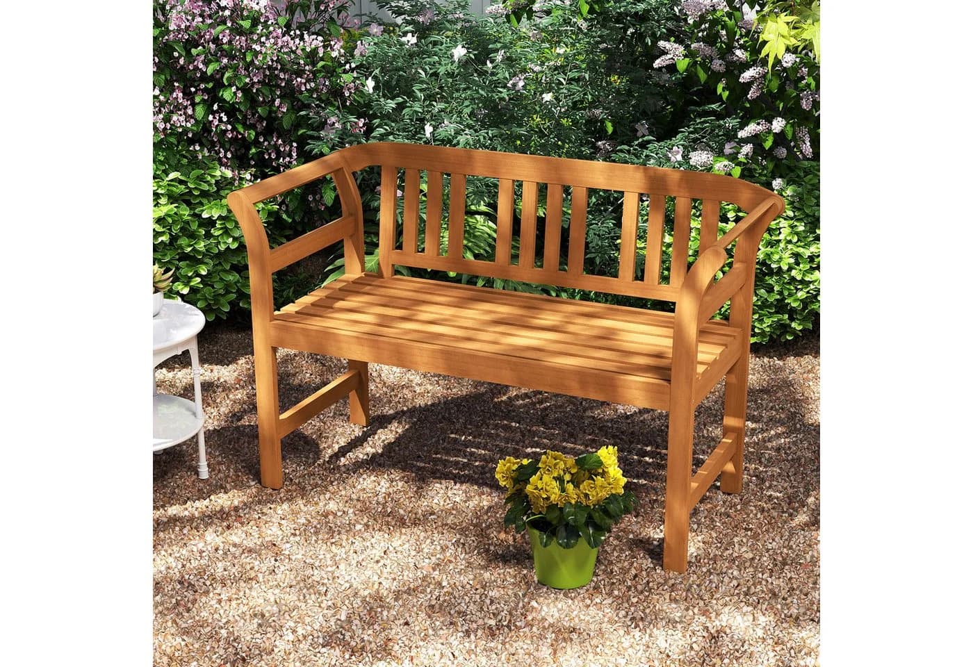 COSTWAY Gartenbank Akazienholz 2-Sitzer wetterfest mit Armlehnen